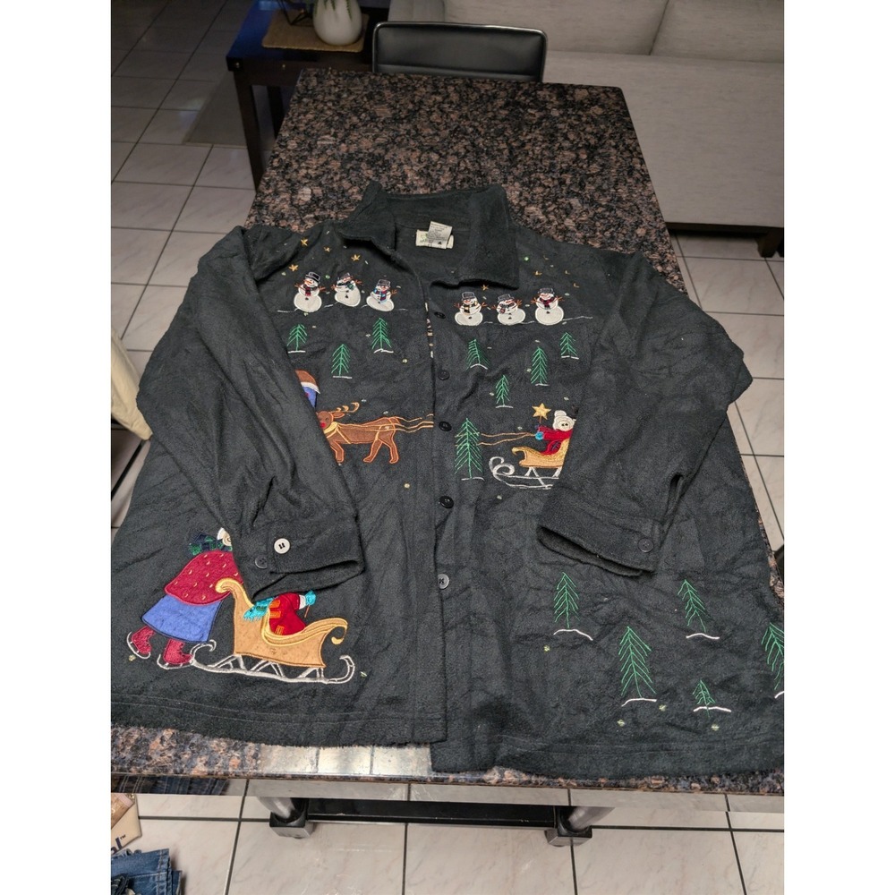 Womens Ugly Christmas Sweater Vintage‎ Black The Quacker Factory Snowman 3XL